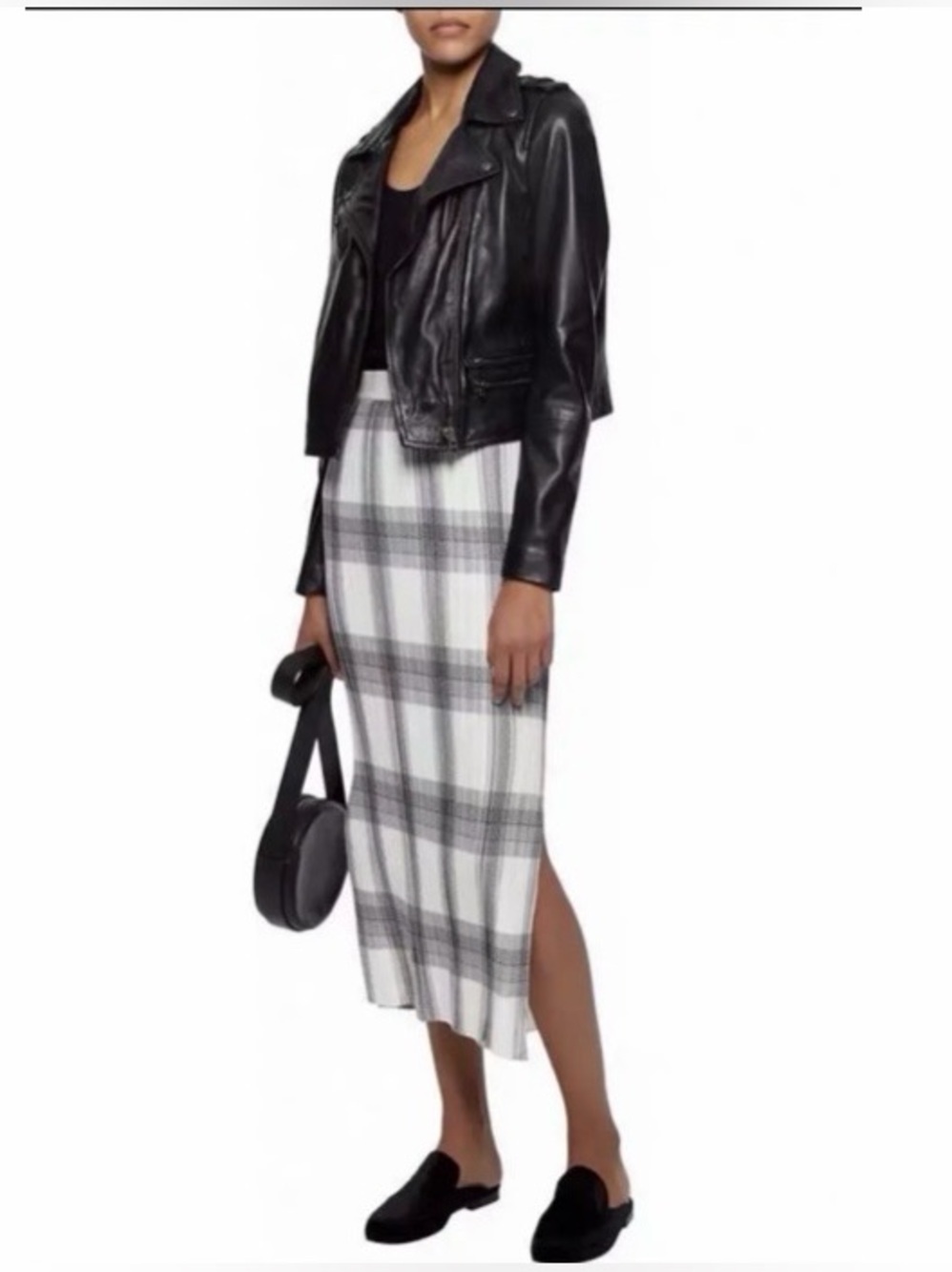 Helmut Lang size Pleated Black White Grey Plaid Skirt $450 US NWT